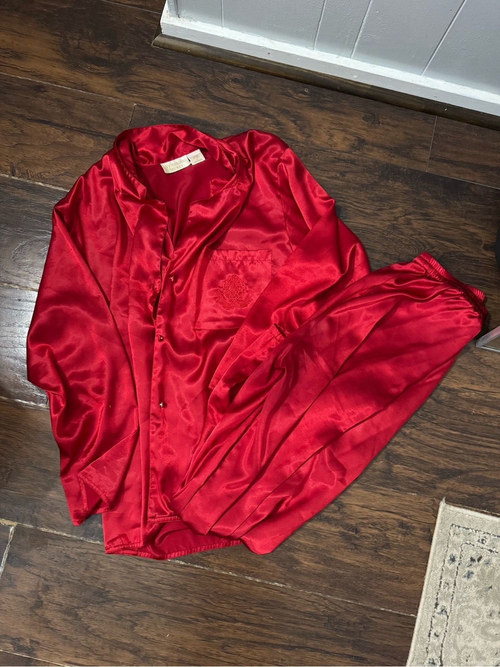Victoria's Secret Red Satin Button-Up Pajama Set
